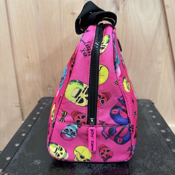 Betsey Johnson Skulls Bows Bones Insulated Lunch Tote Pirate Cooler Bag Pink - Picture 9 of 15